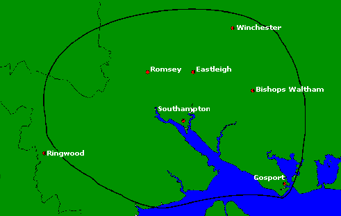 Map displaying areas around Southampton we cover
